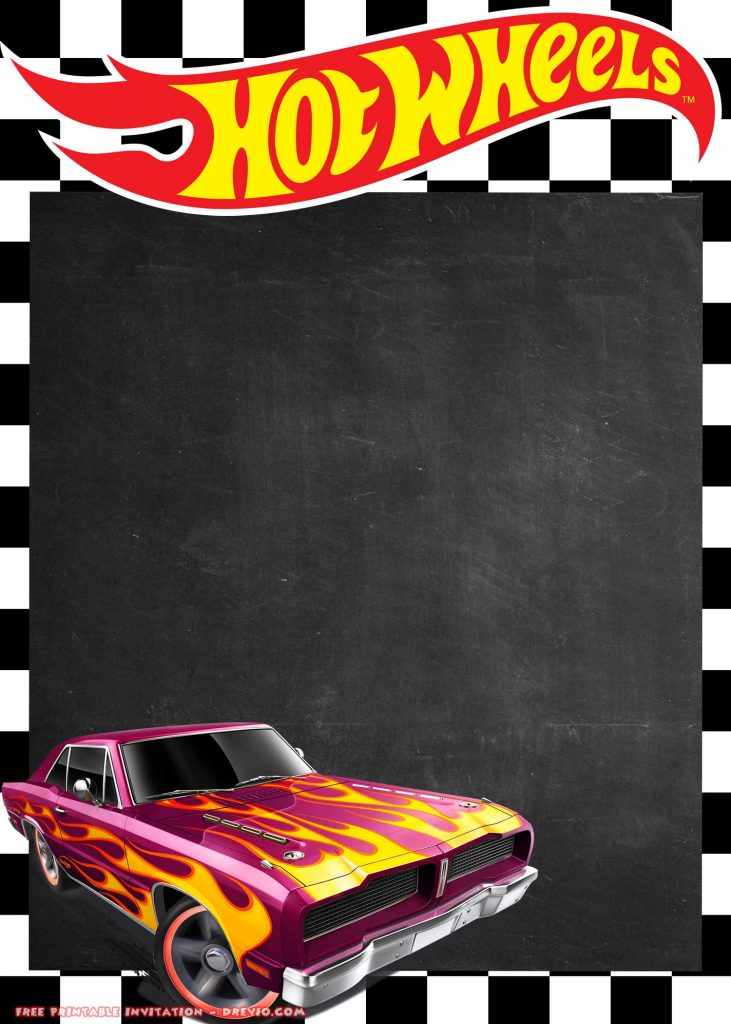 FREE Printable Hot Wheels Invitation Dodge Charger Purple