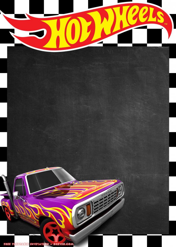 FREE Printable Hot Wheels Invitation Dodge Pickup Truck