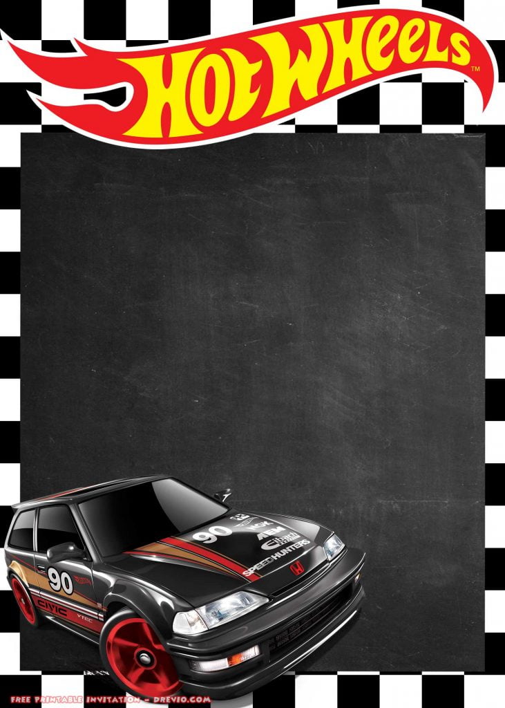 FREE Printable Hot Wheels Invitation Honda Civic