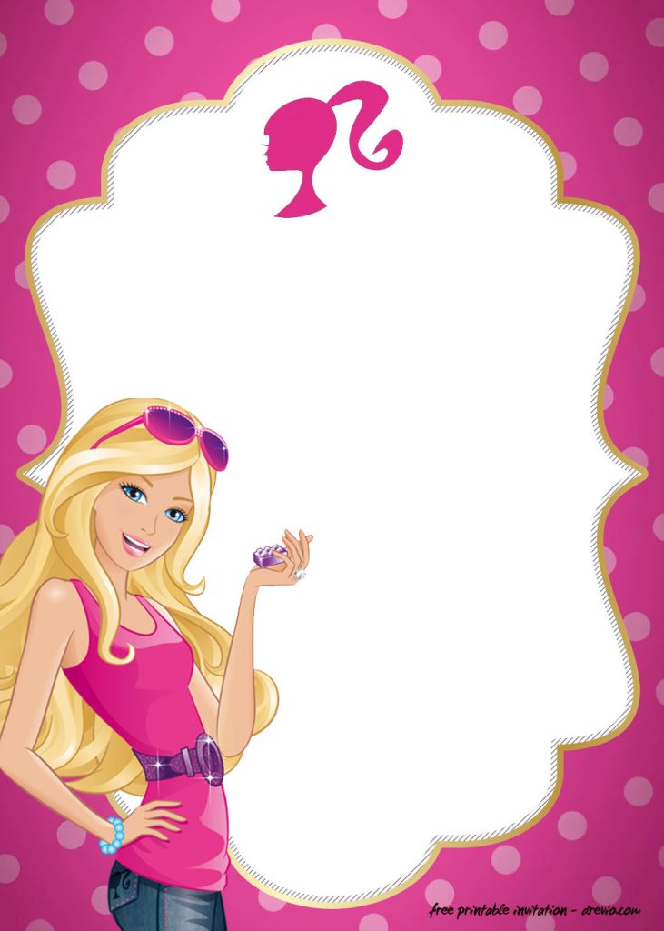 FREE Printable Barbie Birthday Invitation Polkadot 1