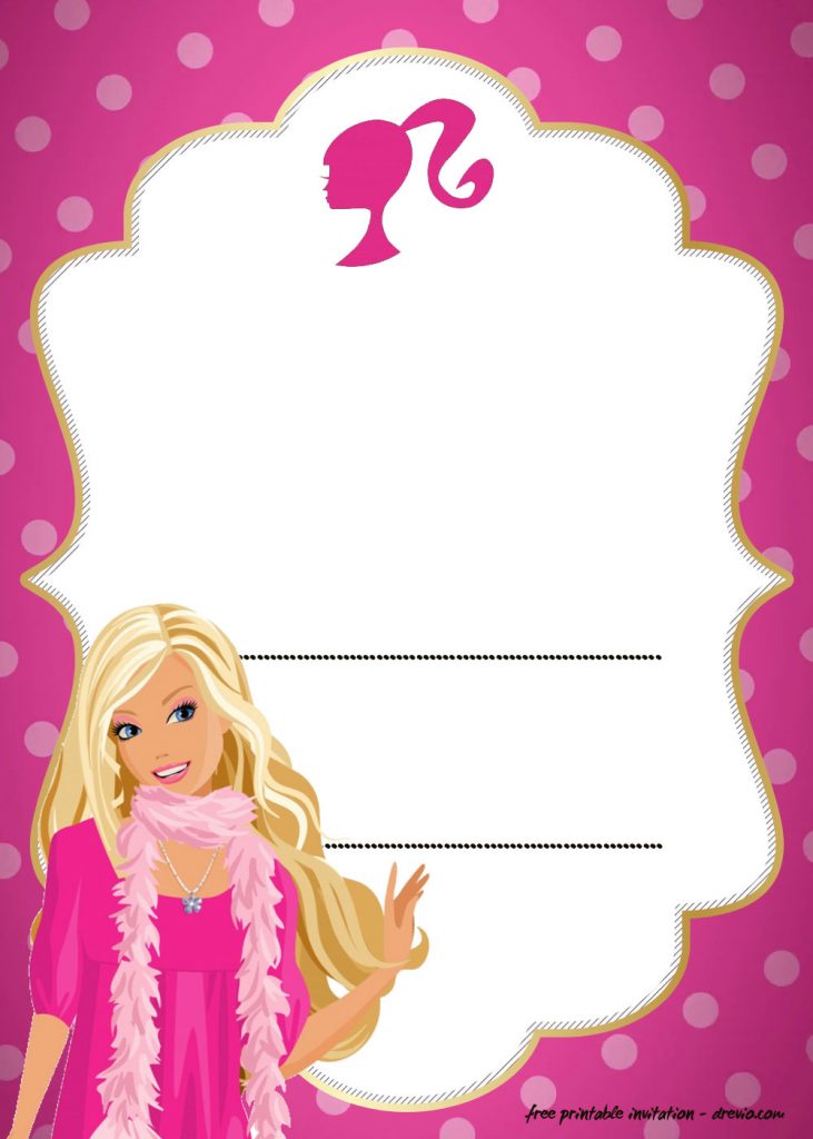FREE Printable Barbie Birthday Invitation Polkadot
