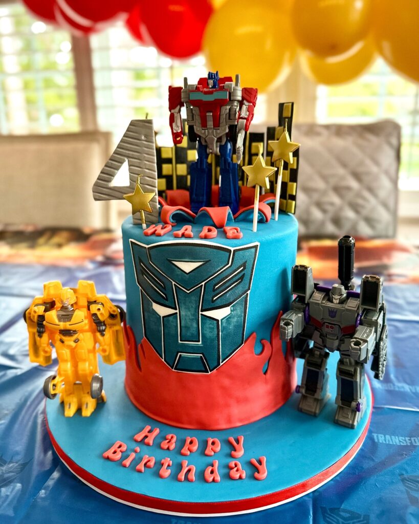 Ombre blue and red Transformers Birthday Cake