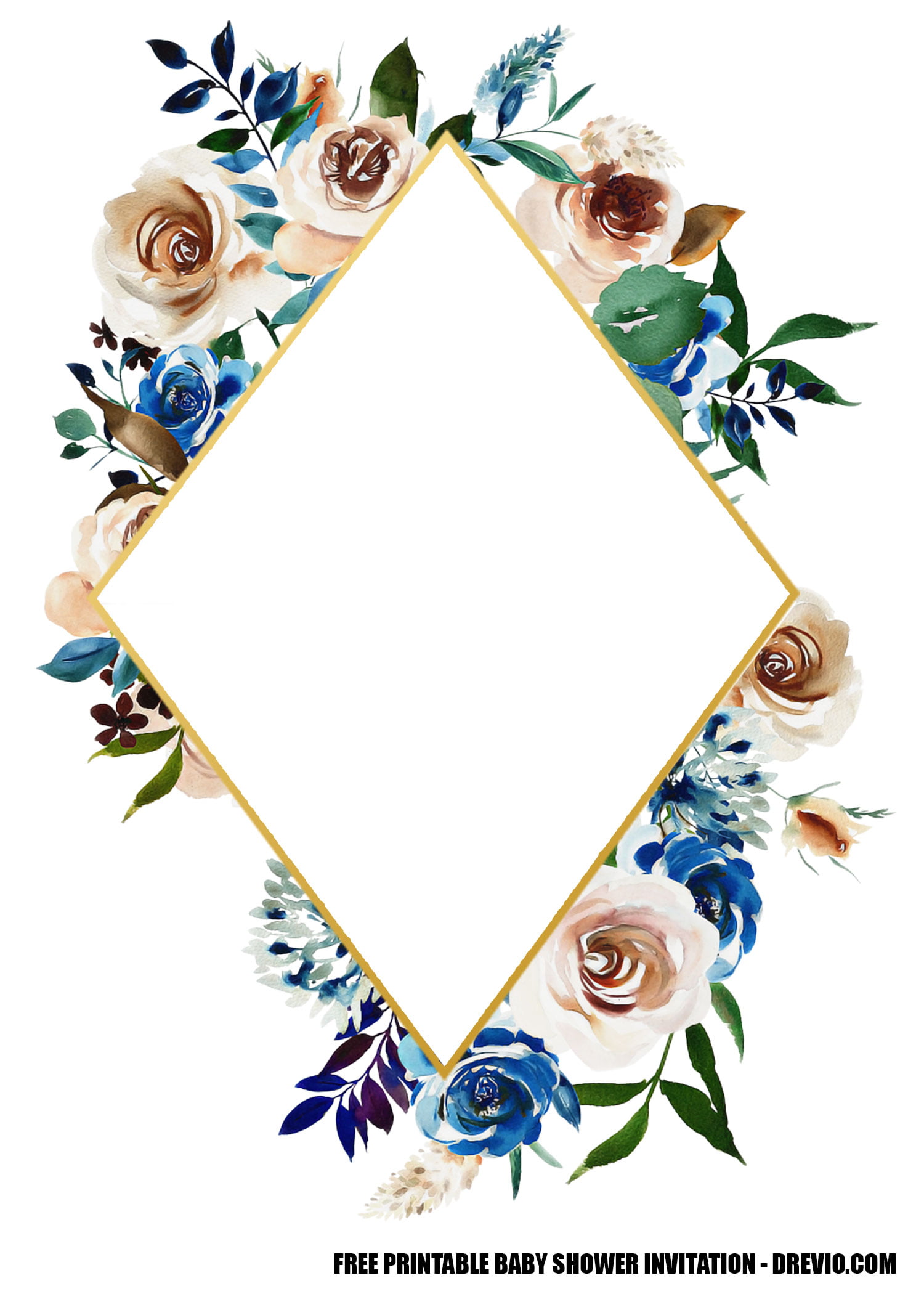 12+ FREE Blue Floral Gold Invitation Templates – Downloadable