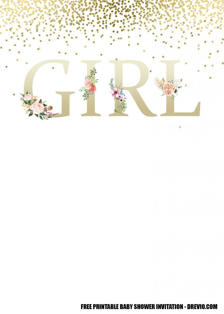 DIY Blush Floral Confetti Rose Gold Baby Shower Invitation Template 2
