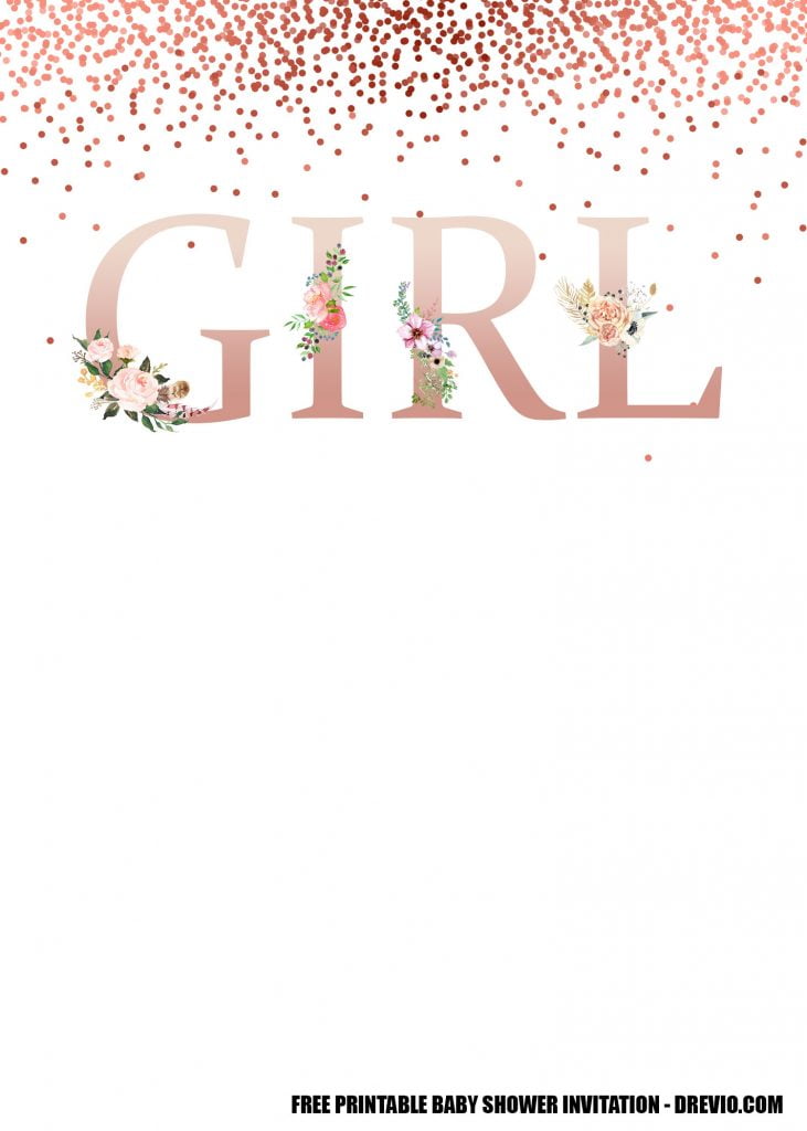 DIY Blush Floral Confetti Rose Gold Baby Shower Invitation Template
