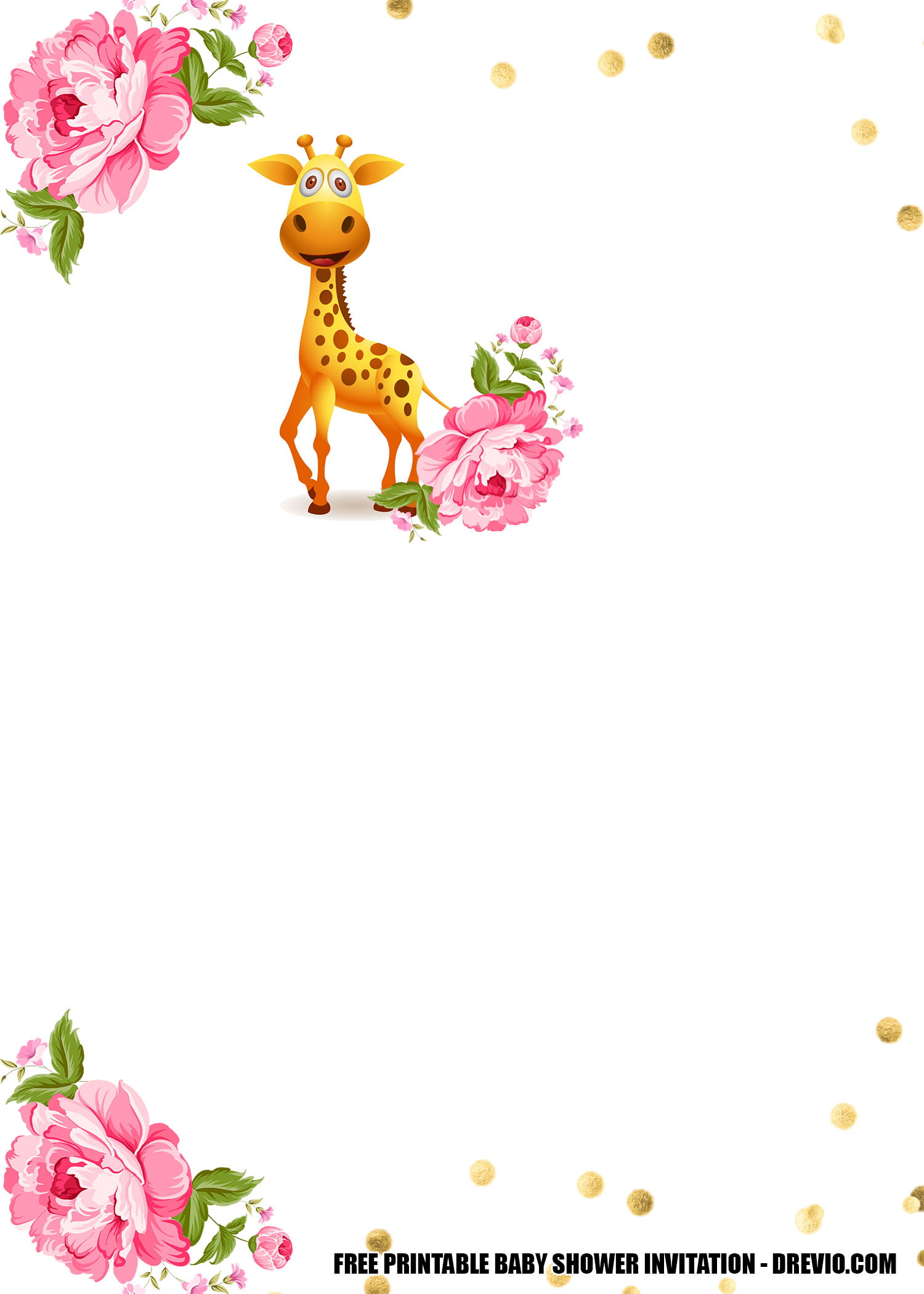 Floral Giraffe Baby Shower Invitation