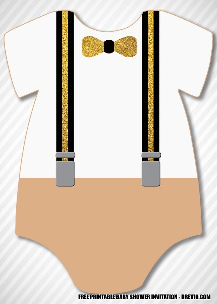 Little Gentleman Baby Shower Invitation in Black and Gold 2