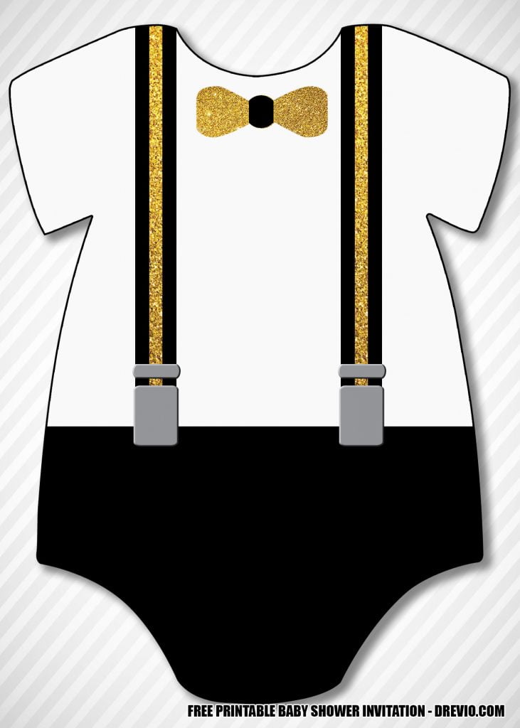 Little Gentleman Baby Shower Invitation in Black and Gold