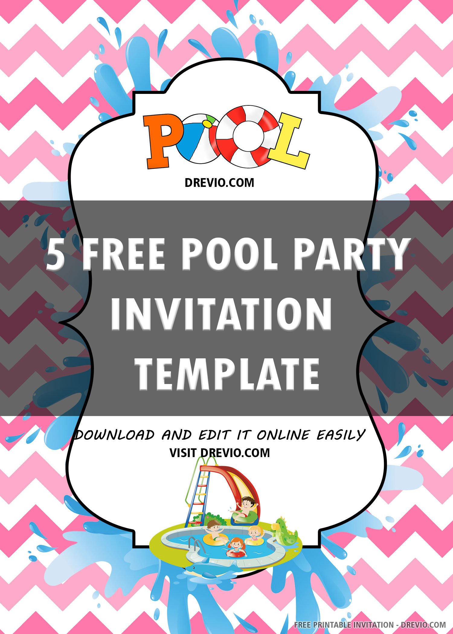Free Printable Pool Party Invitation Templates, image size:1500x2100