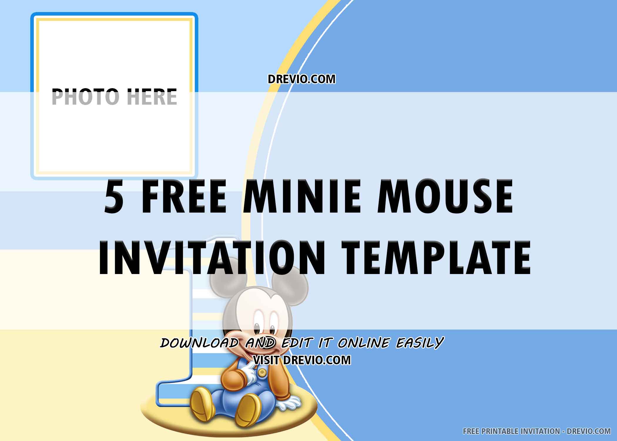 blue Mickey Mouse 1st Birthday Invitation