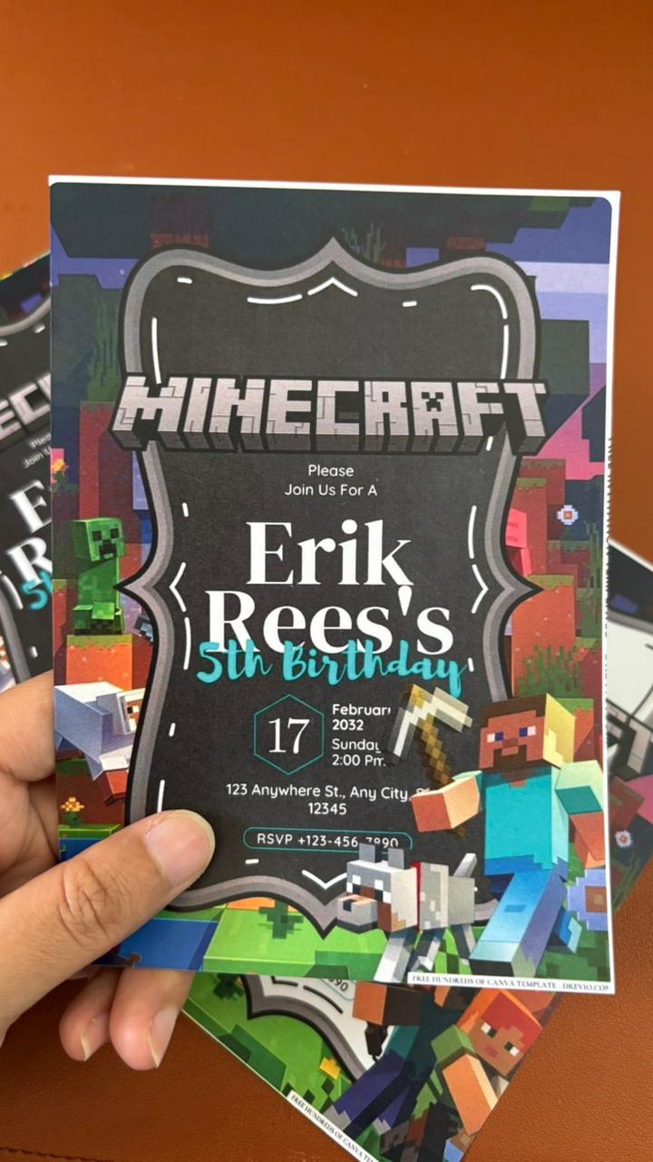 Cheerful Minecraft Birthday Invitation 1