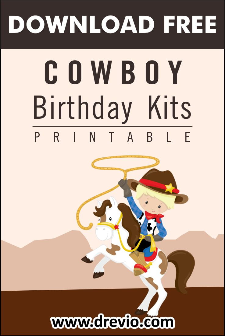 (FREE PRINTABLE) – Cowboy Birthday Party Kits Templates: Match for Cheerful and Active Boys