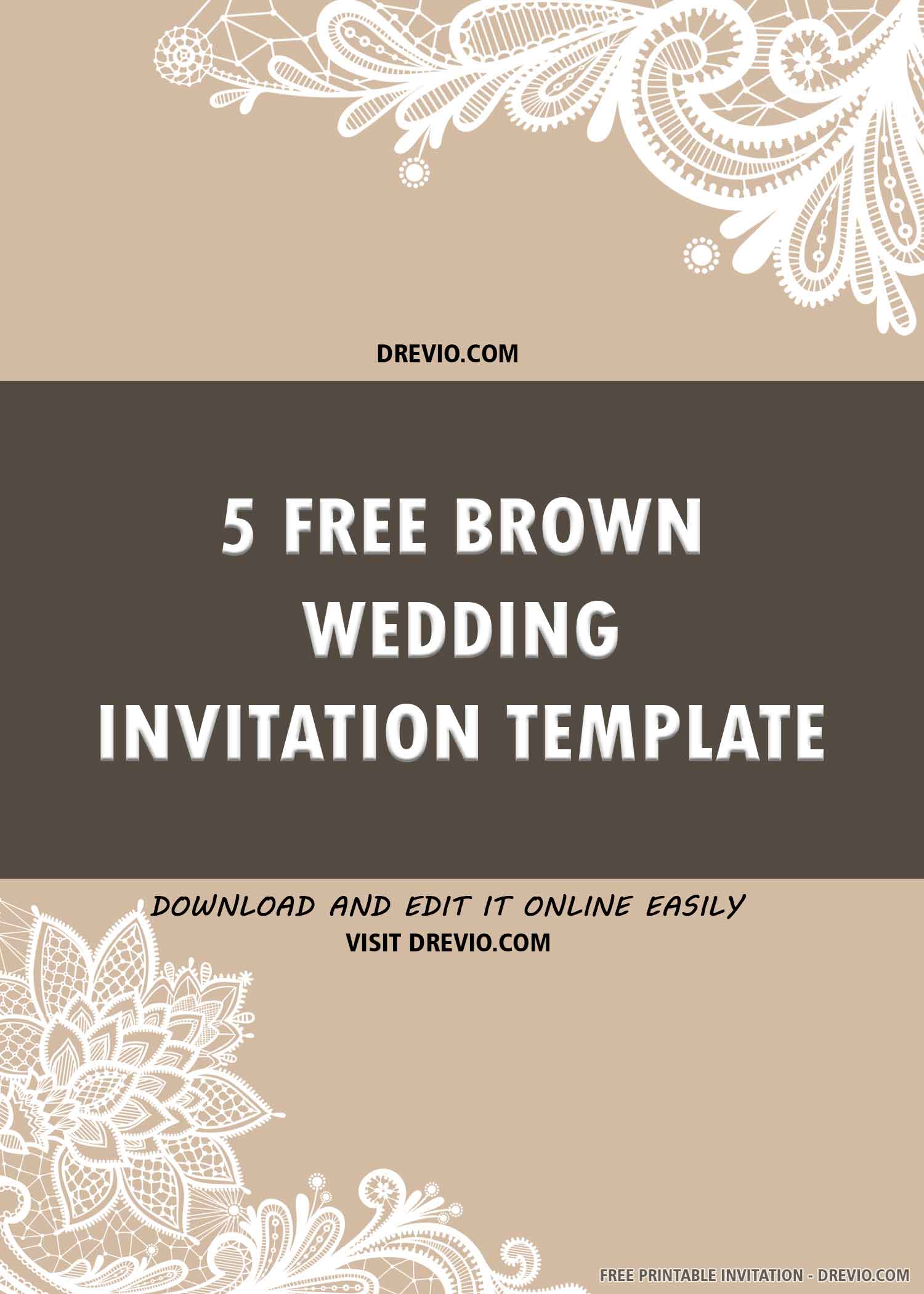 DiY Brown Printable Wedding Invitation Template 6