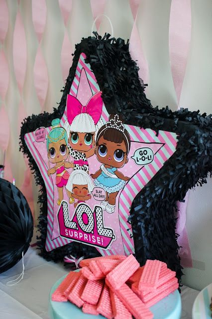 Editable LOL Surprise invitations featuring colorful doll-inspired graphics with bubblegum pink, aqua, lavender, and sparkly accents