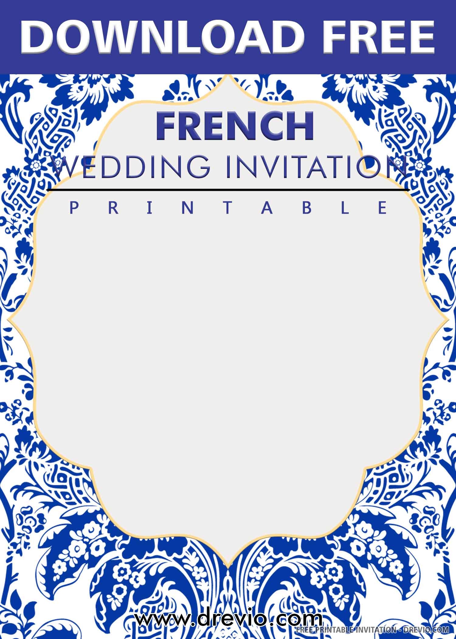 (FREE PRINTABLE) – French Blue Tile Wedding Invitation Templates