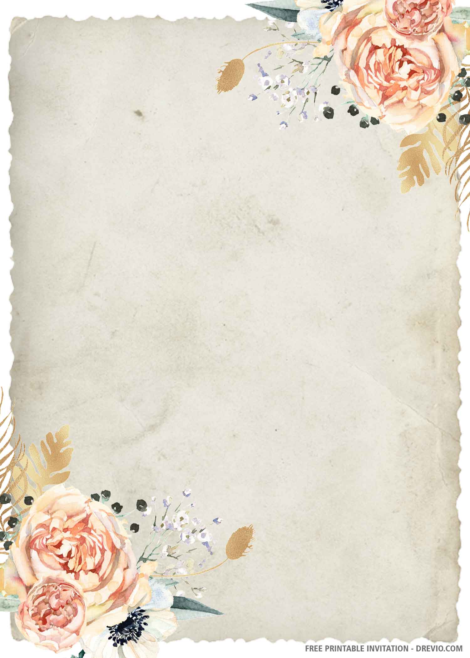 FREE PRINTABLE) – Watercolor Greenery Boho Wedding Invitation Templates, image size:1500x2100