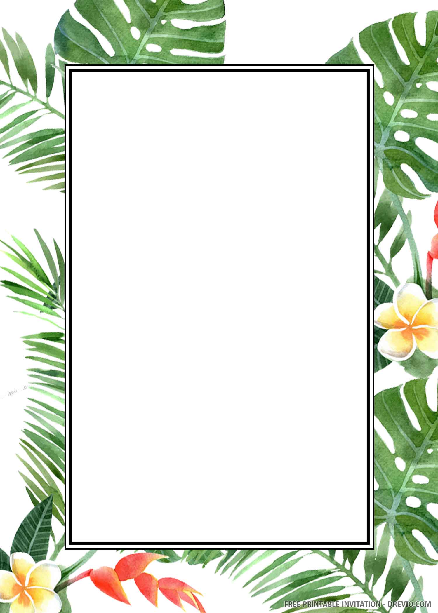 (FREE PRINTABLE) – Watercolor Tropical Flowers Wedding Invitation Templates