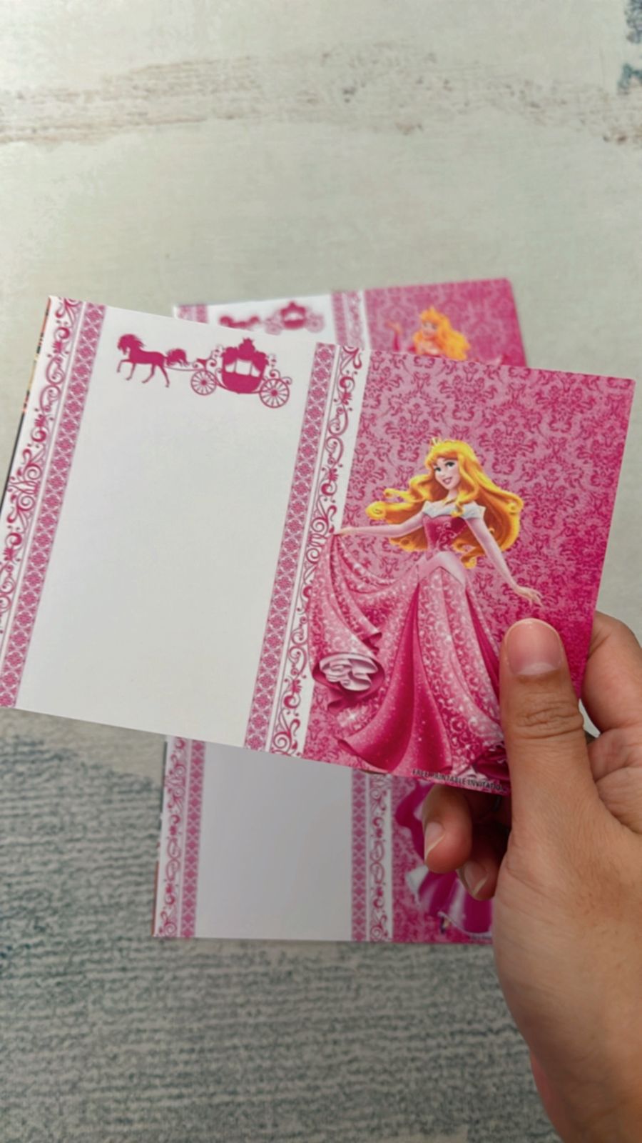 Sleeping Beauty birthday invitation with vintage fairytale style, roses, and castle in the background