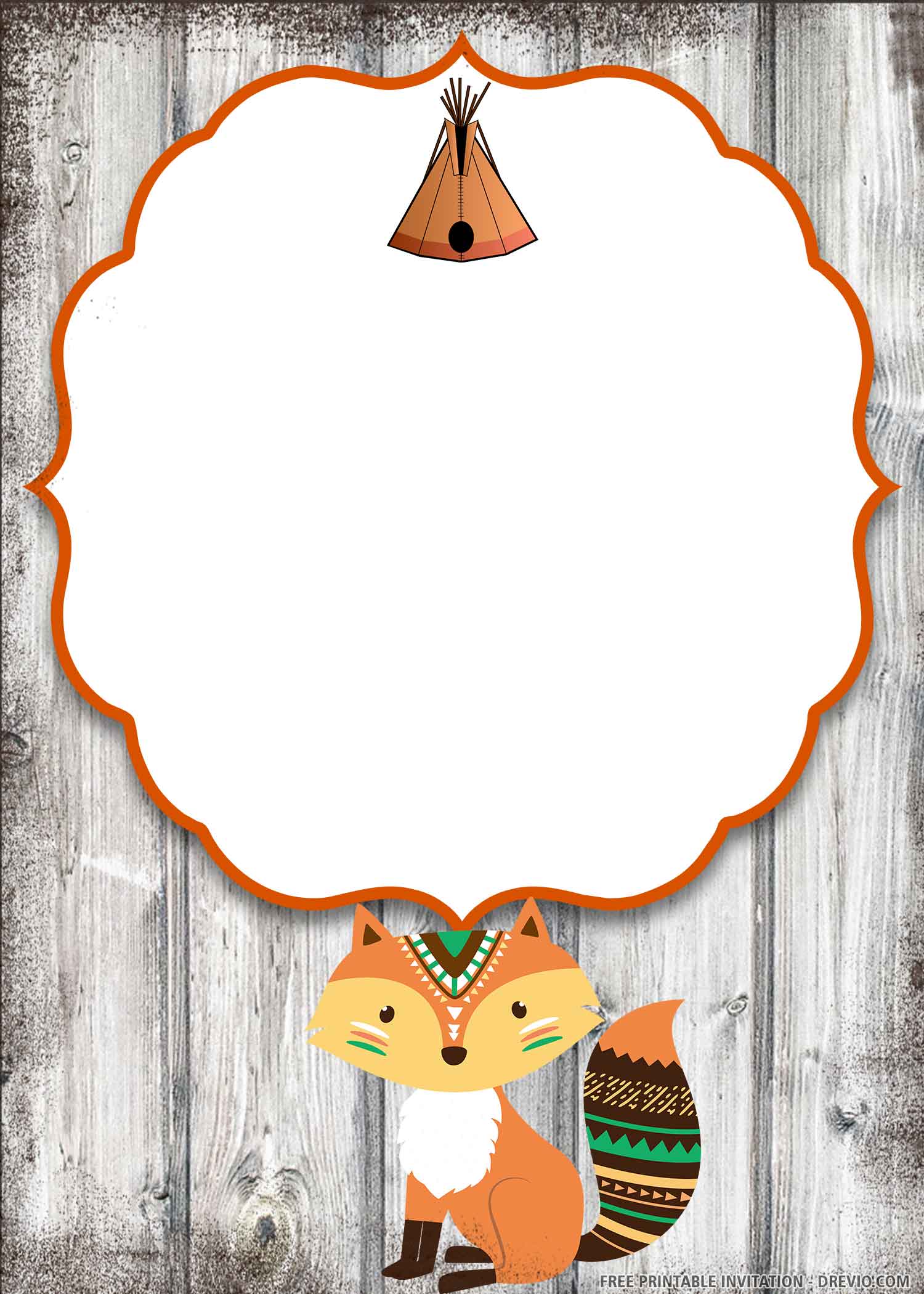 fox invitation template orange