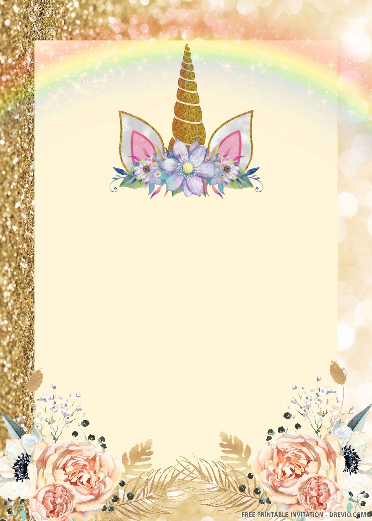 Unicorn Birthday Invitation rainbow