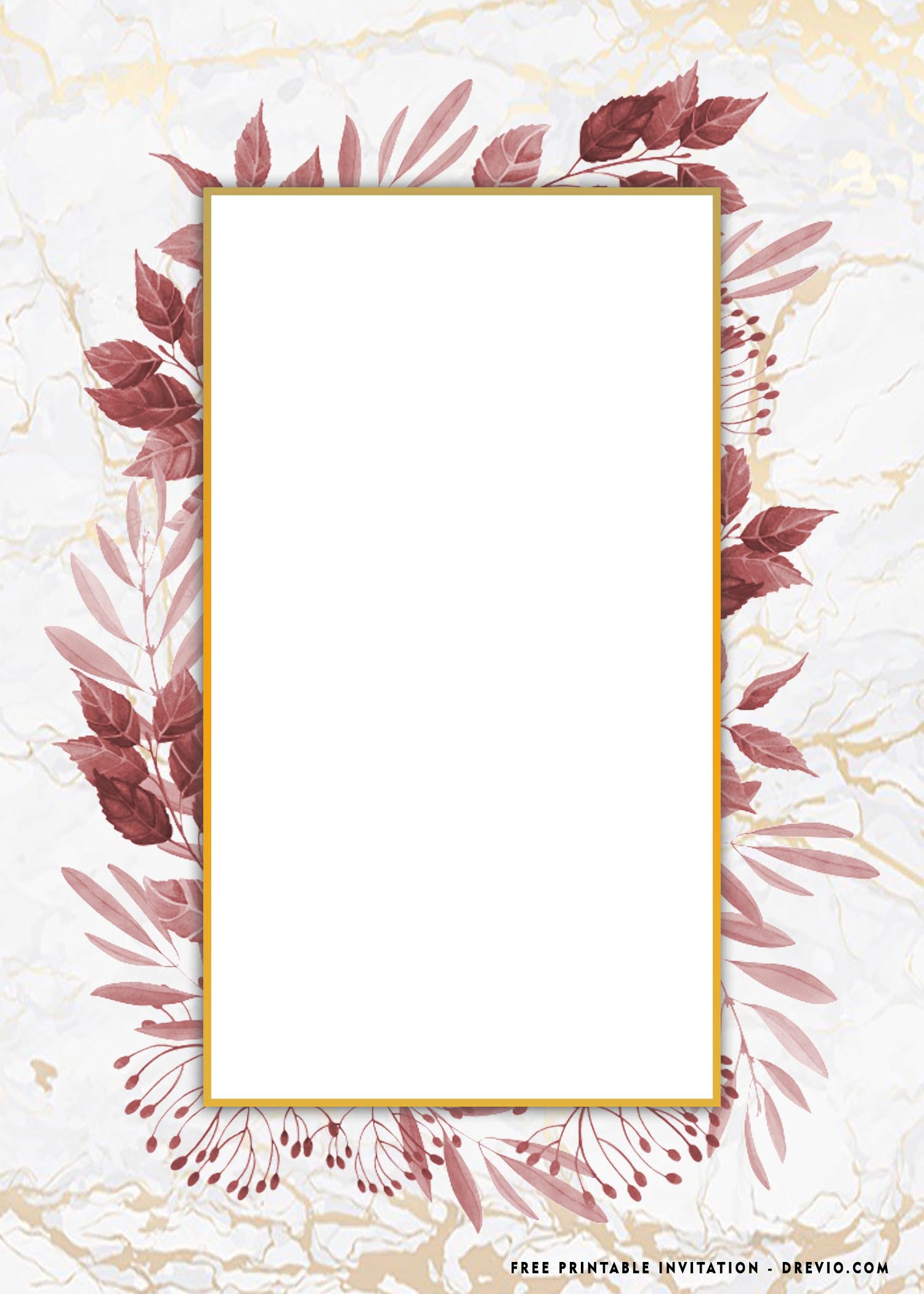 Leafy golden rectangle frame on golden marbles background