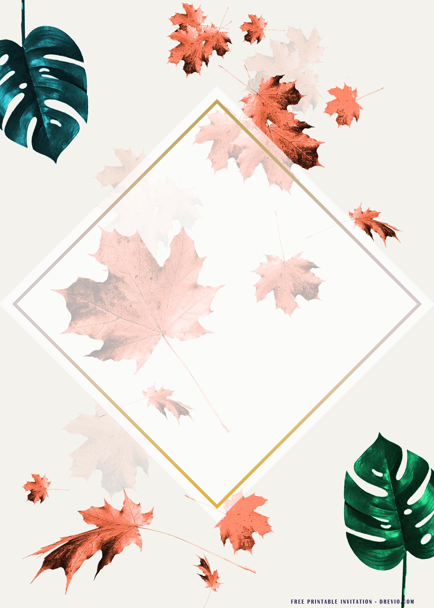 Rhombus gold frame on metallic leaf
