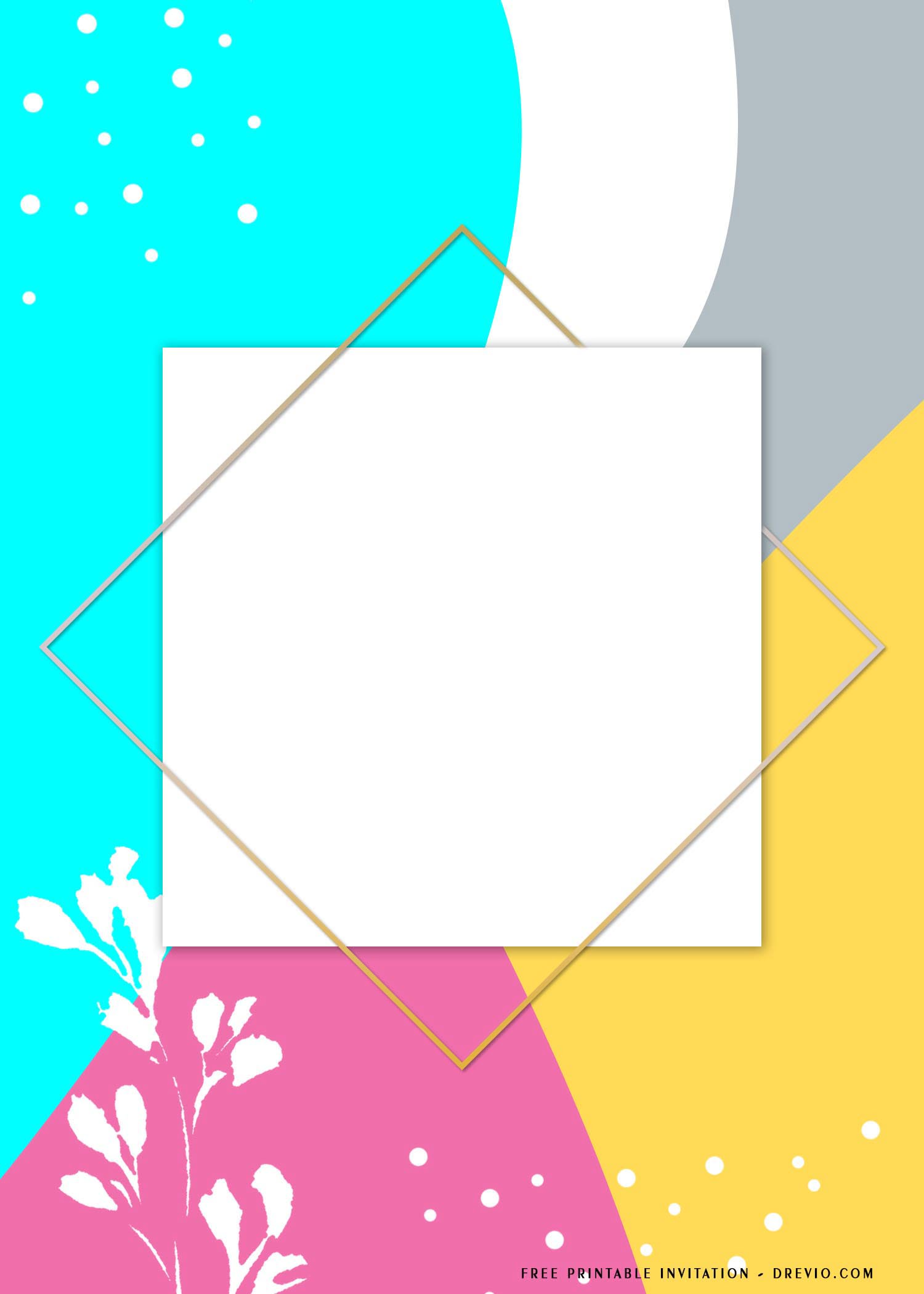 golden frame on a colorful Memphis pattern background