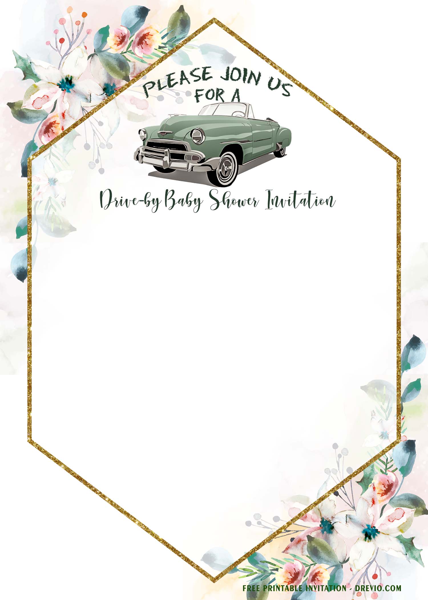 Floral Greenery Hexagonal drive by baby shower
