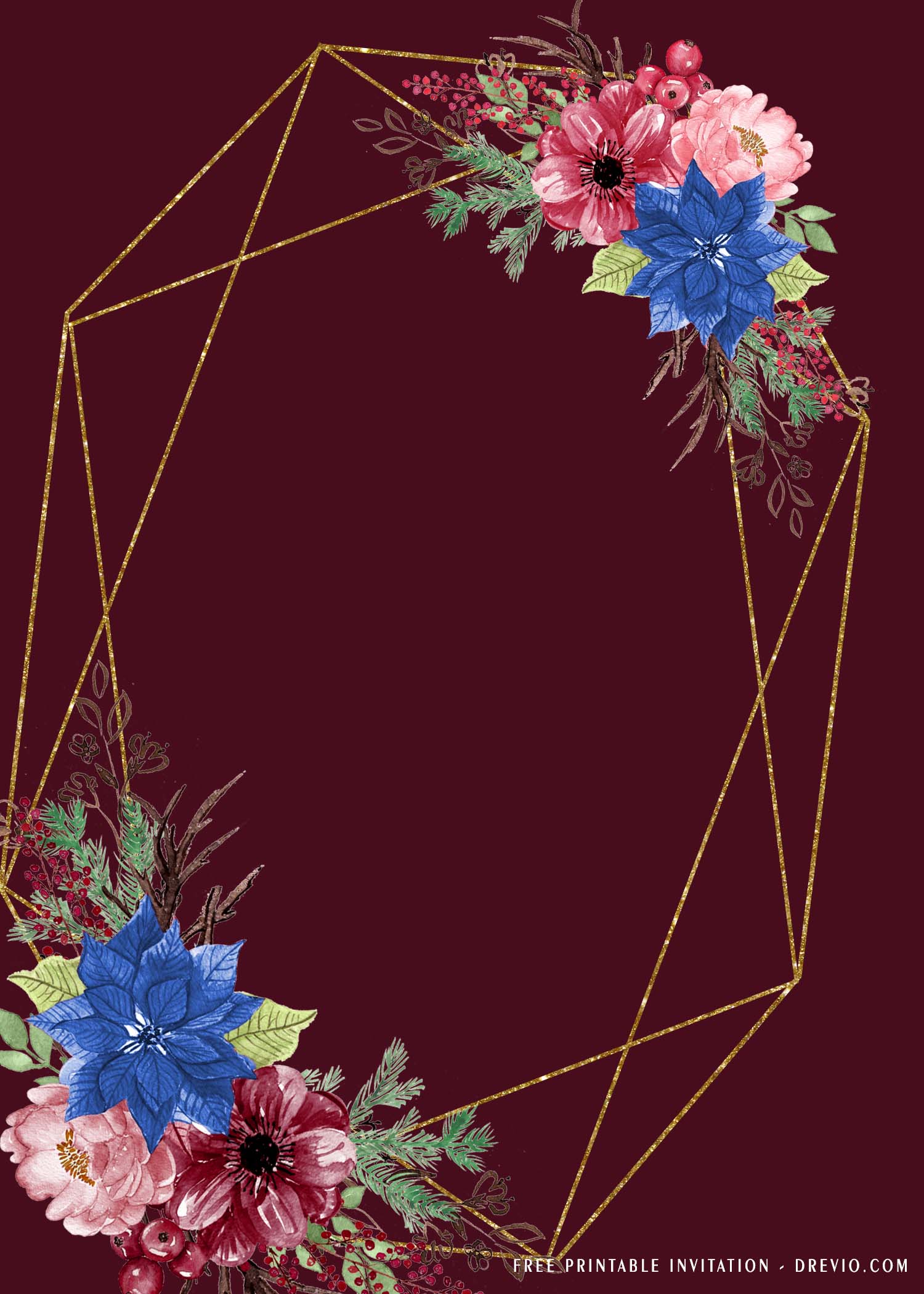 geometric Navy Burgundy Invitation