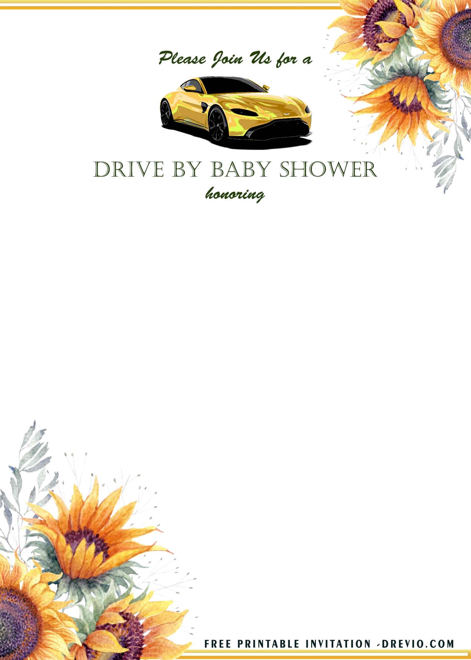 watercolor sunflower drive by baby shower
