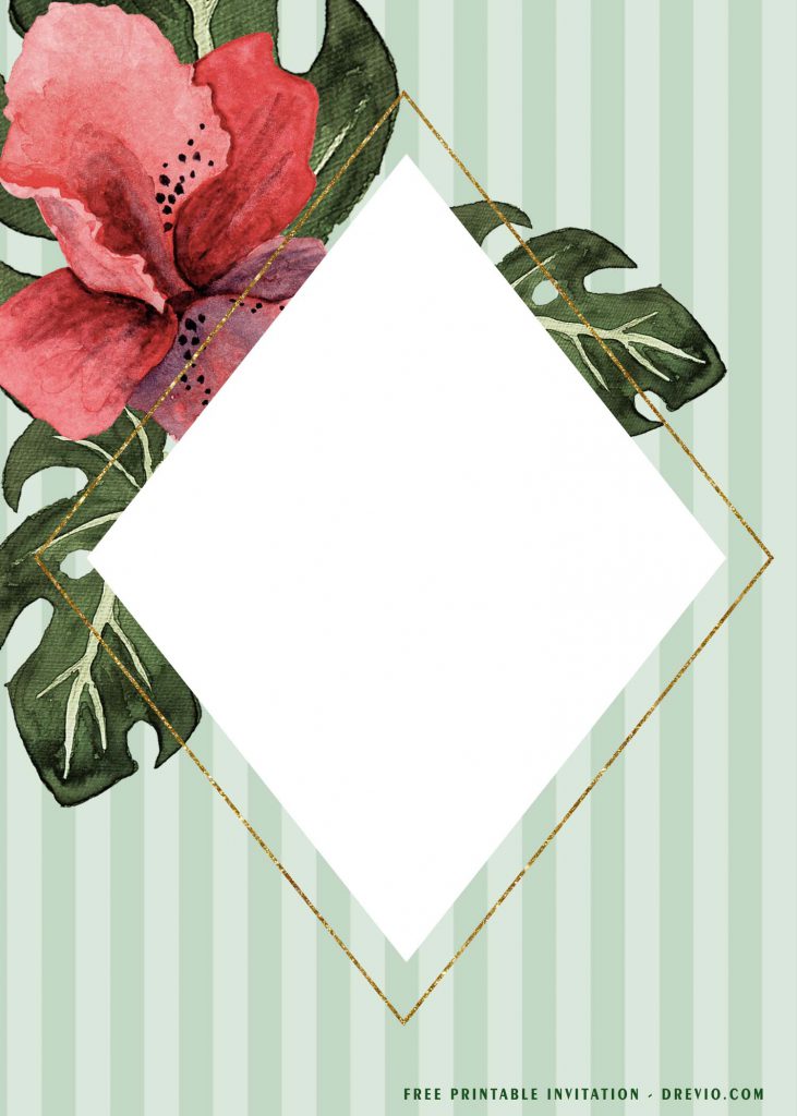 Tropical Boho Baby Shower green stripes background Invitation