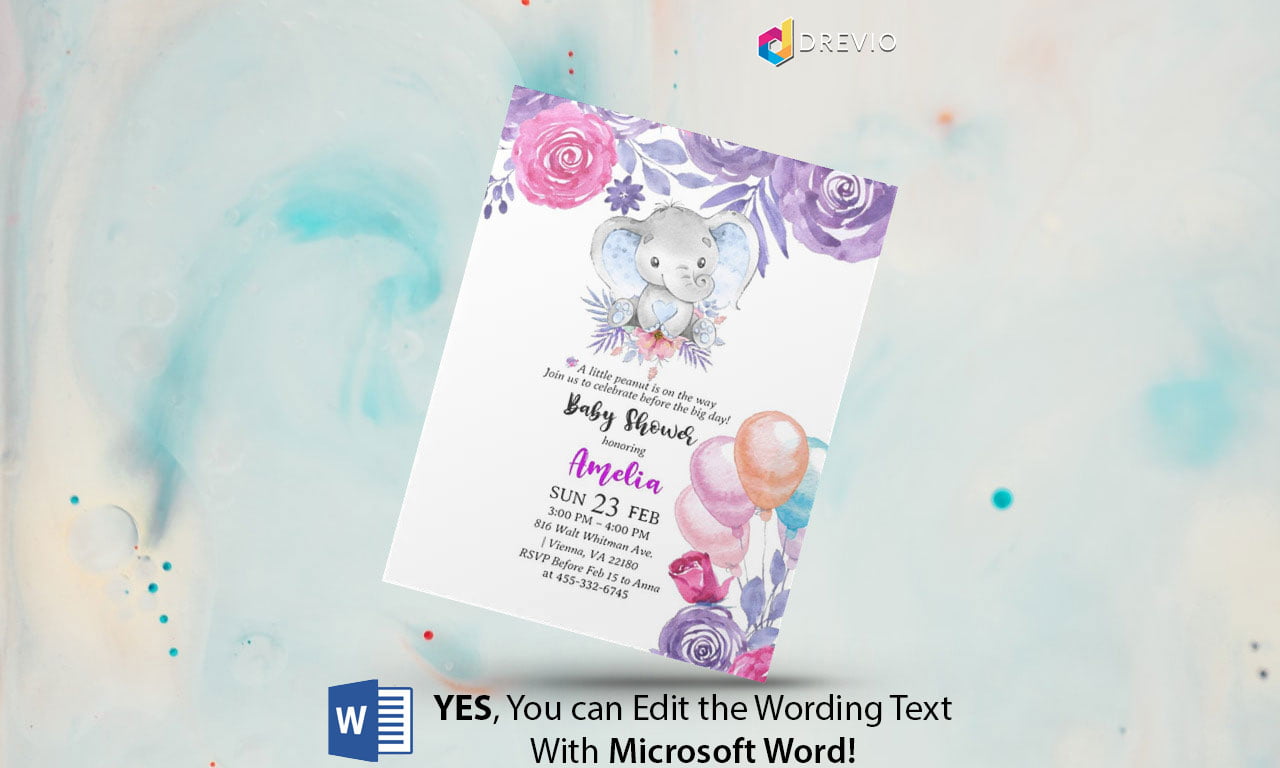 Baby Elephant Docx invitation templates