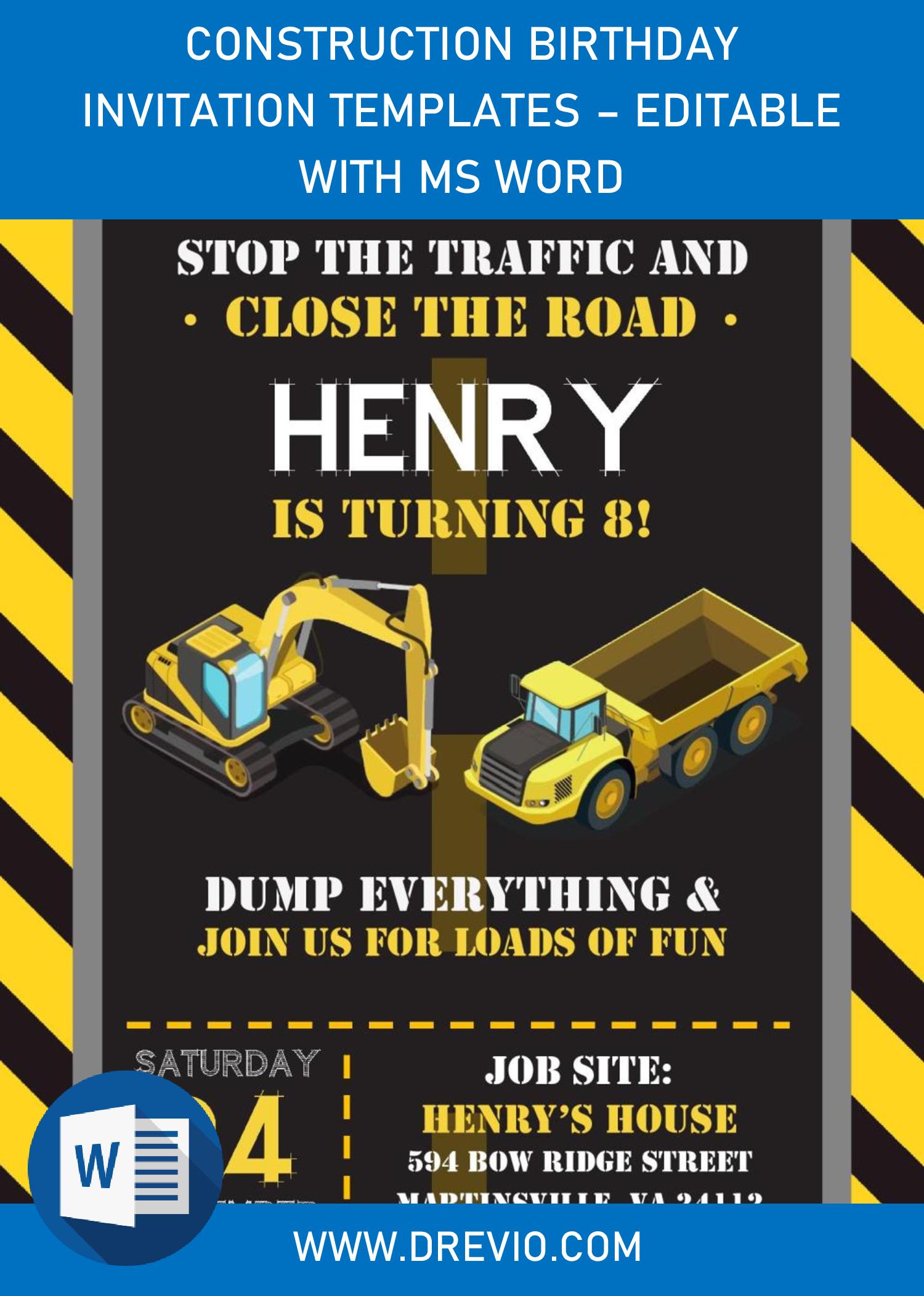 Construction Birthday Invitation Templates – Editable With MS Word