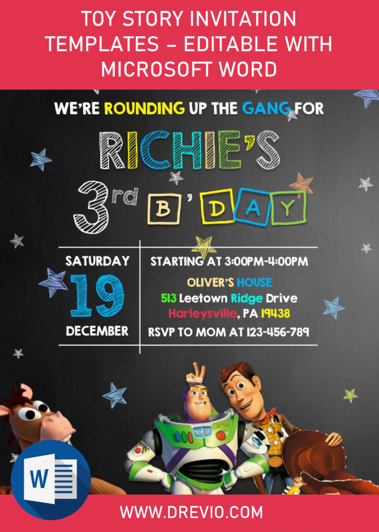 Toy Story Invitation Templates - Editable With Microsoft Word