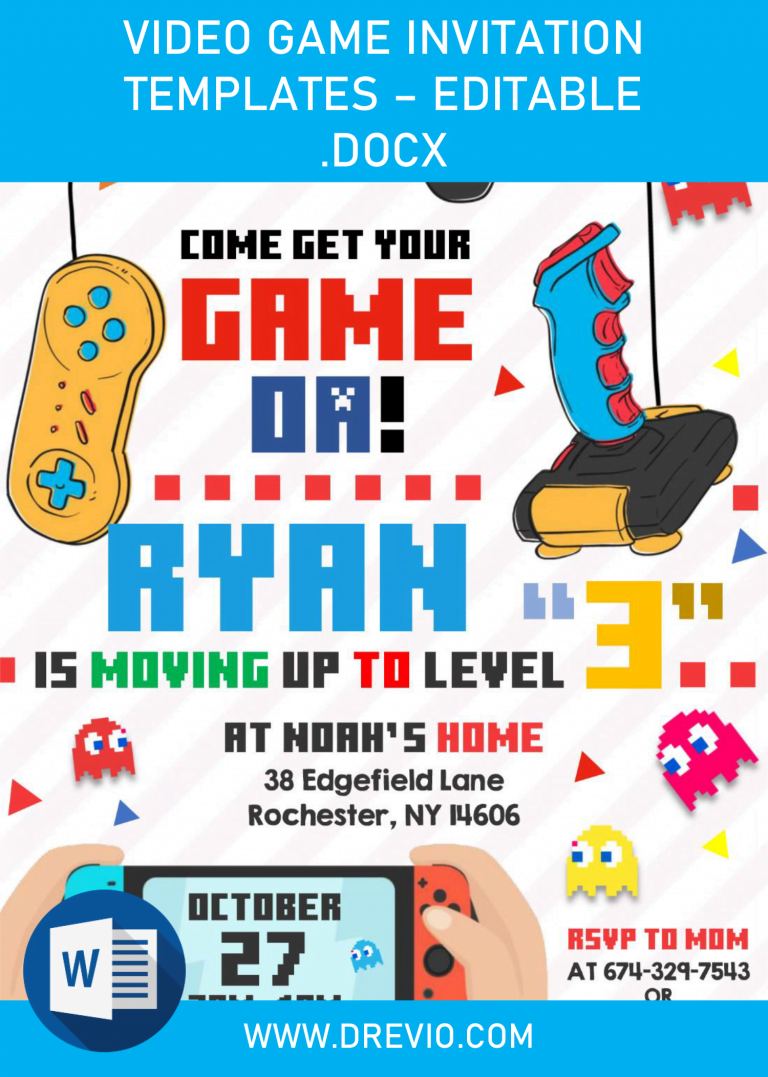 Video Game Invitation Templates - Editable .Docx