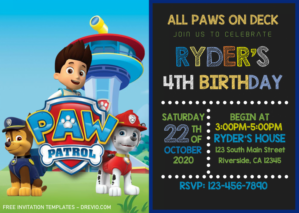 Chalkboard PAW Patrol Invitation Templates - Editable With Microsoft Word