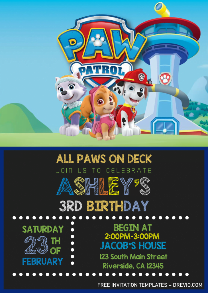 Chalkboard PAW Patrol Invitation Templates - Editable With Microsoft Word