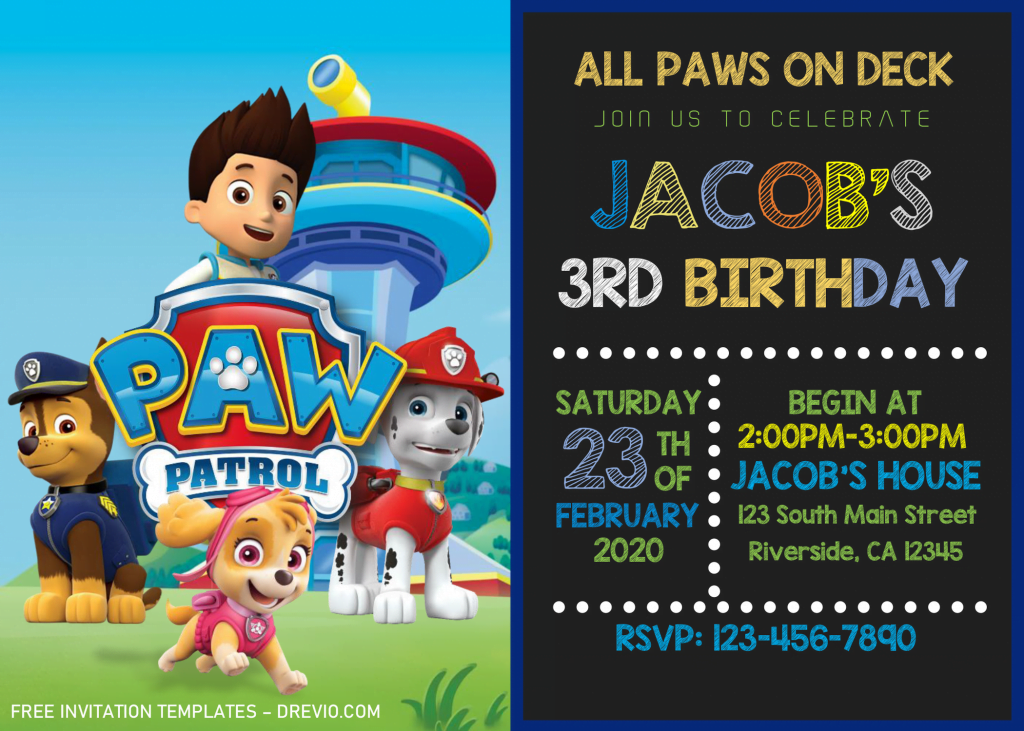 Chalkboard PAW Patrol Invitation Templates - Editable With Microsoft Word