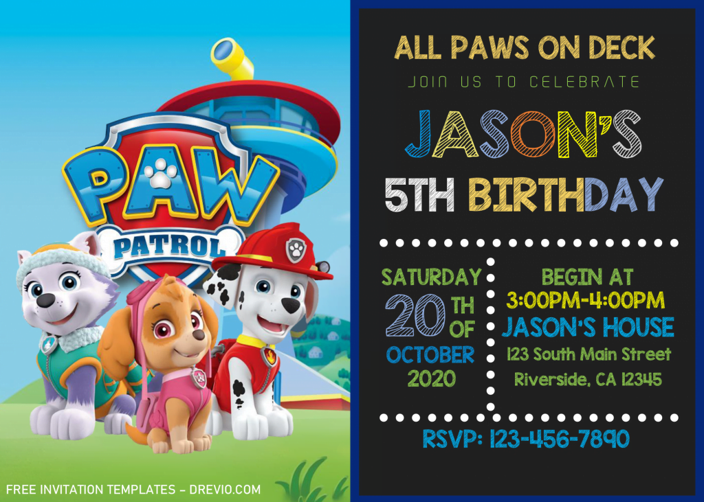 Chalkboard PAW Patrol Invitation Templates - Editable With Microsoft Word
