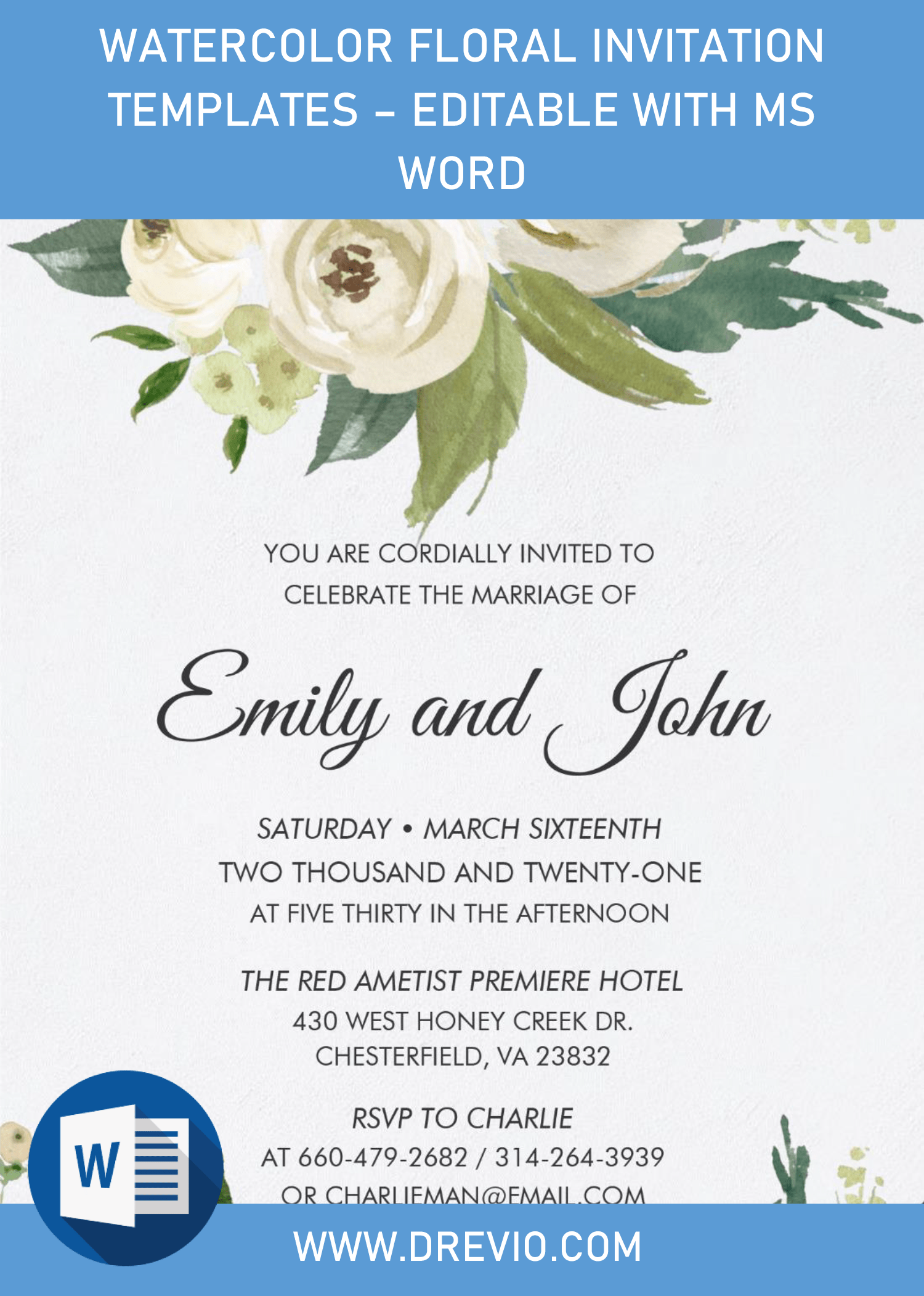 Watercolor Floral Invitation Templates - Editable With MS Word