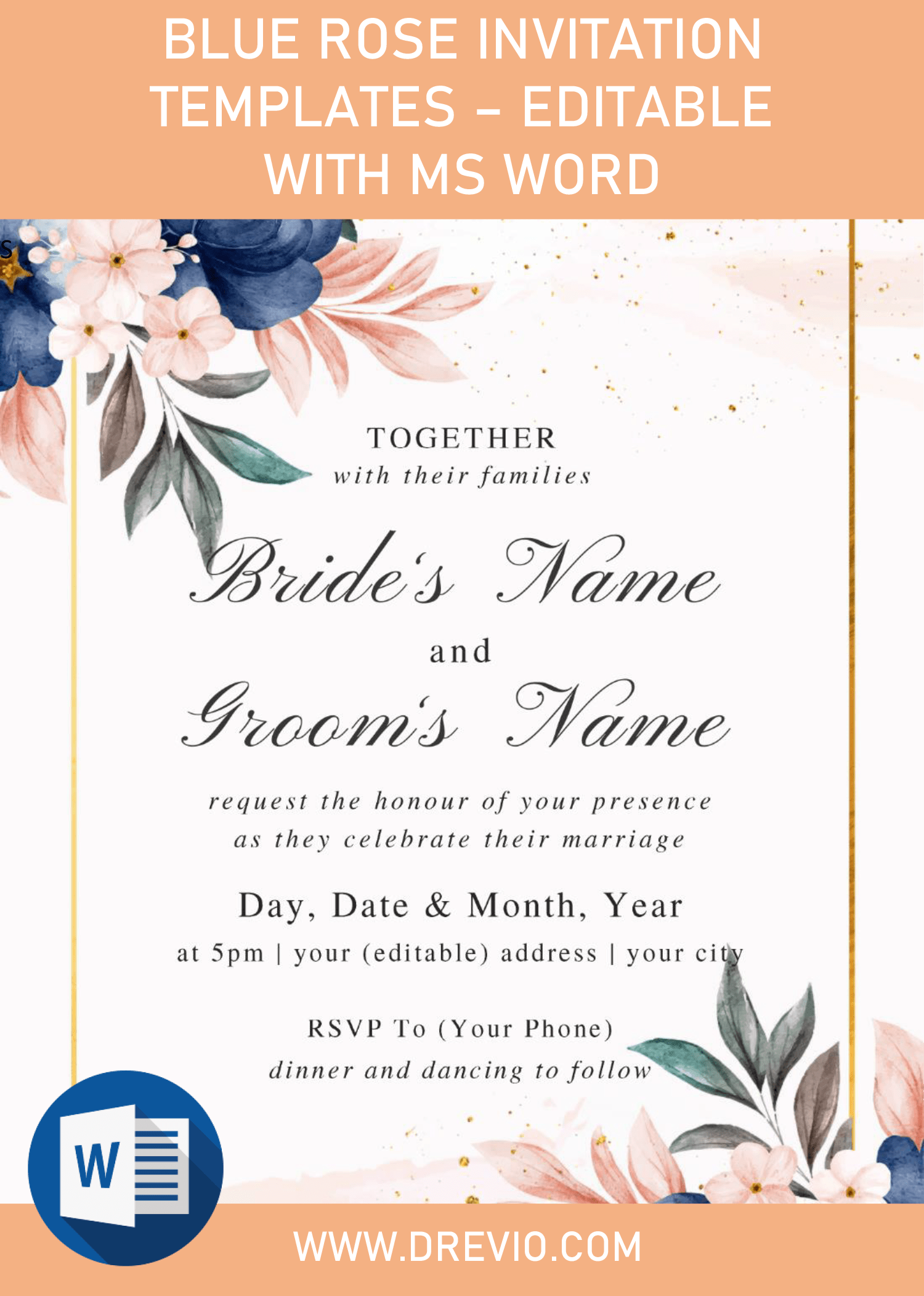 Blue Rose Invitation Templates – Editable With MS Word