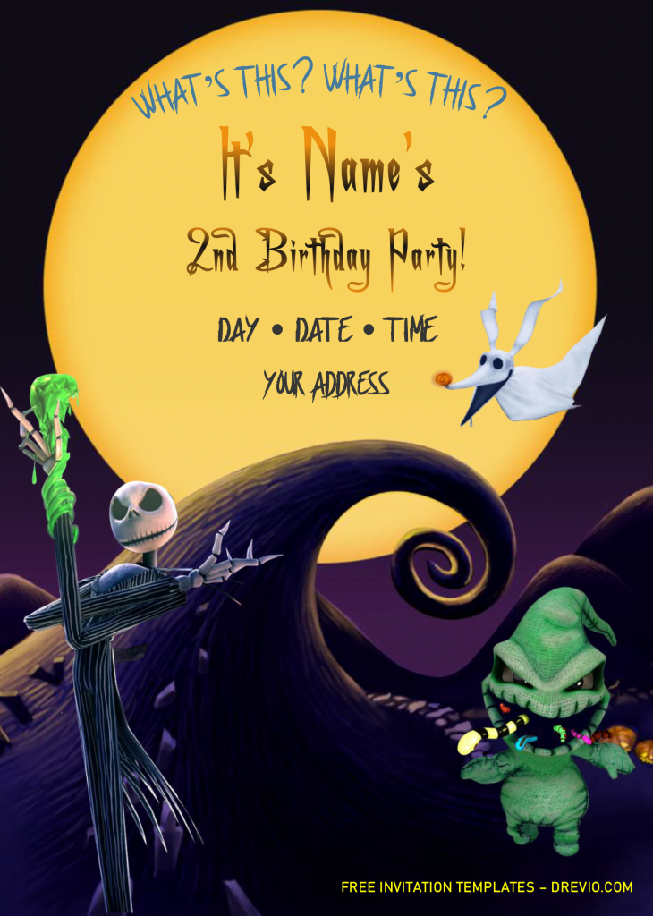 Nightmare Before Christmas Birthday Invitation Templates - Editable .Docx and has portrait orientation