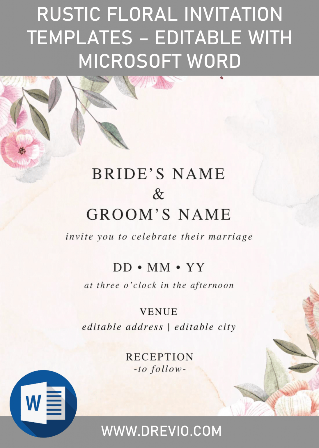 Rustic Floral Invitation Templates - Editable With Microsoft Word