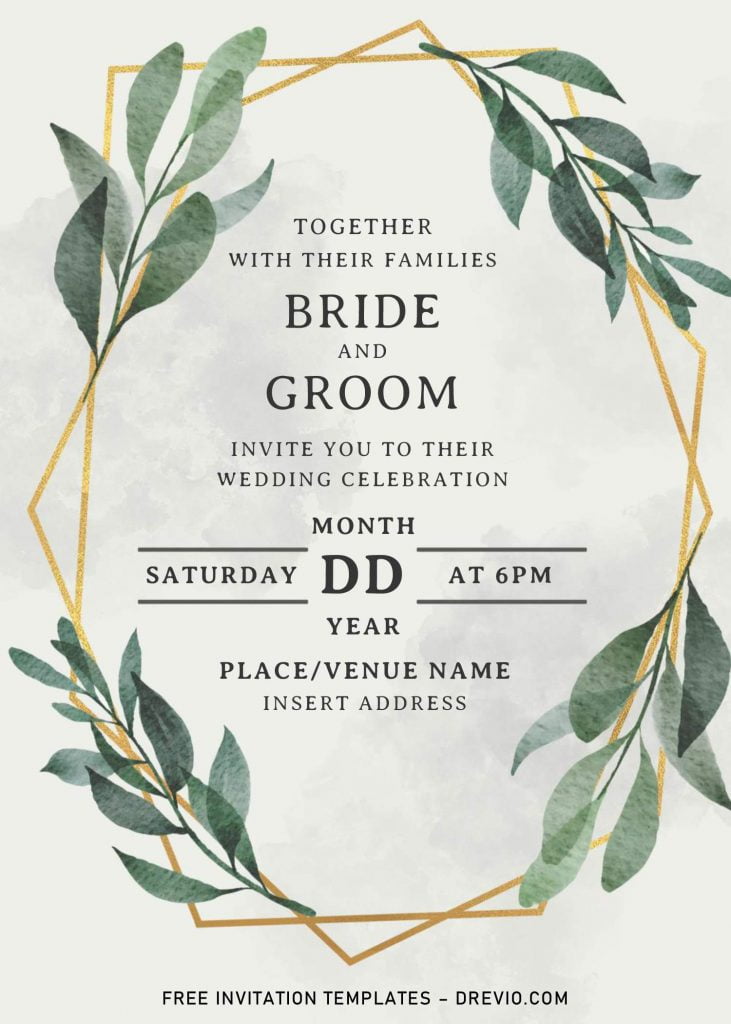 Greenery Geometric Wedding Invitation Templates - Editable With MS Word and has geometric pattern and elegant typography for free