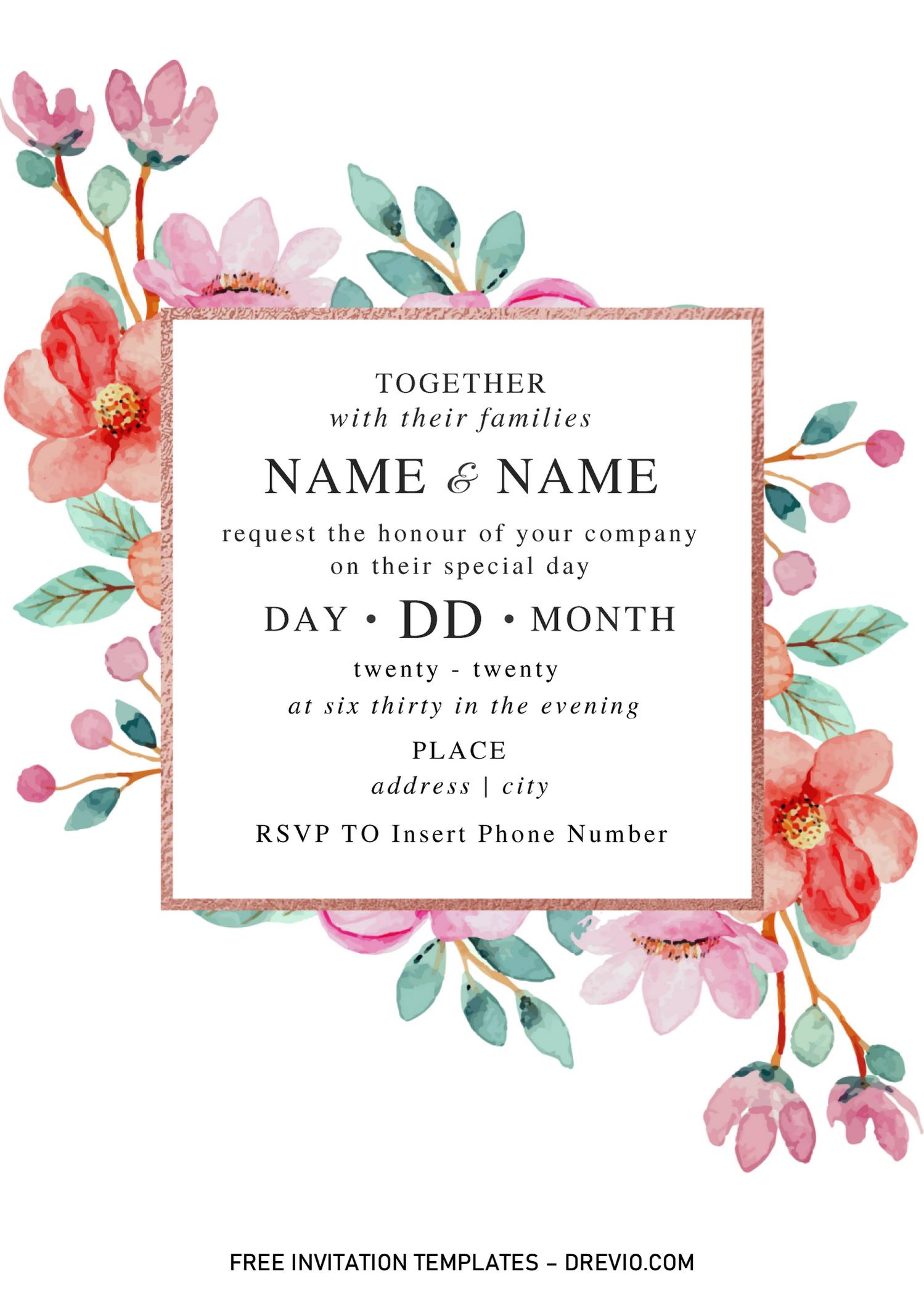 Festive Floral Wedding Invitation Templates - Editable With Microsoft Word and has