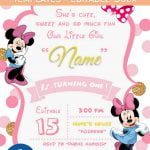 Pink And Gold Glitter Minnie Mouse Baby Shower Invitation Templates – Editable .Docx