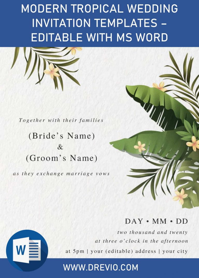 Modern Tropical Wedding Invitation Templates - Editable With MS Word and has