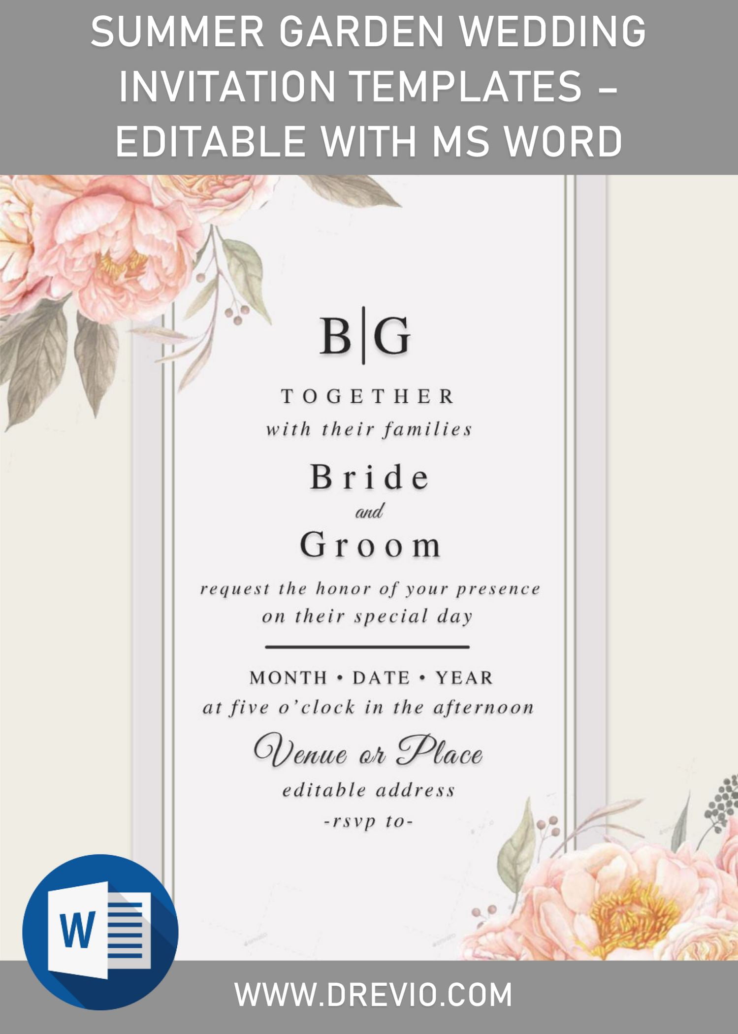 Summer Garden Wedding Invitation Templates - Editable With MS Word and has