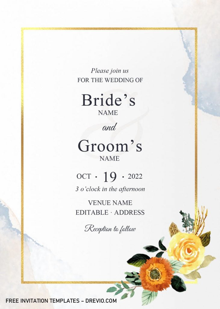 Golden Frame Wedding Invitation Templates - Editable With Microsoft Word and has