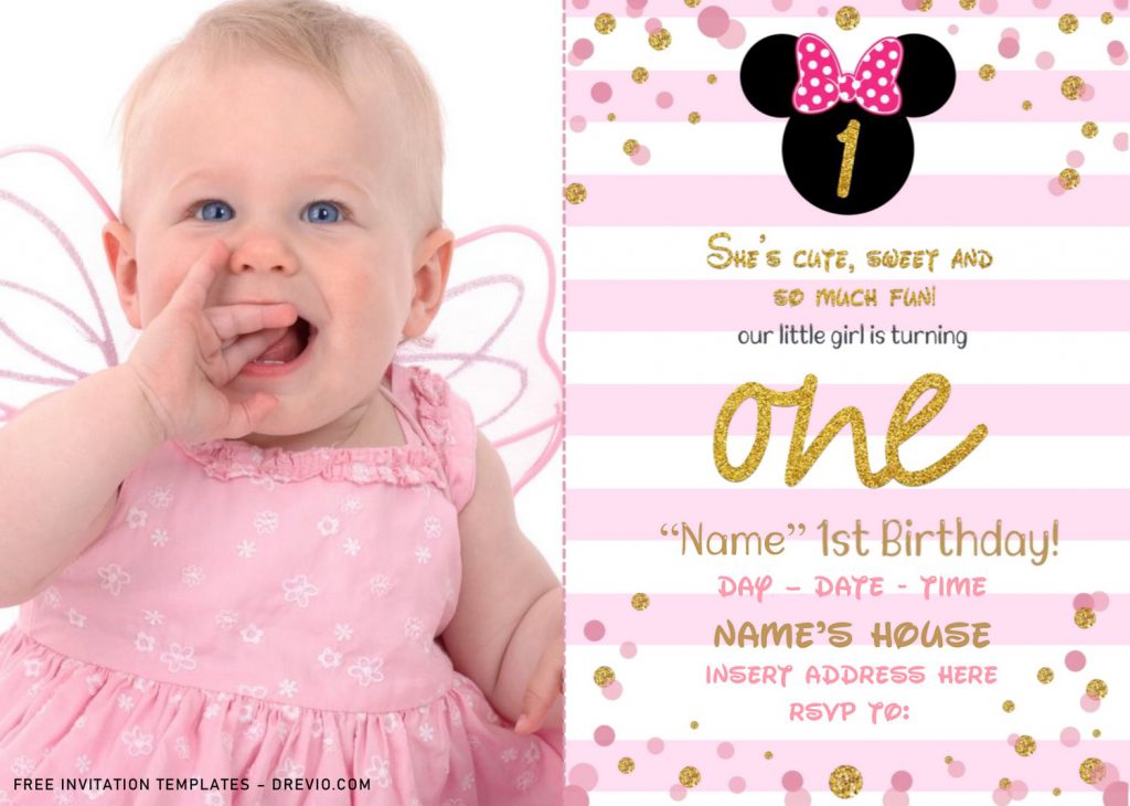 Free Sparkling Gold Glitter Minnie Mouse Birthday Invitation Templates ...